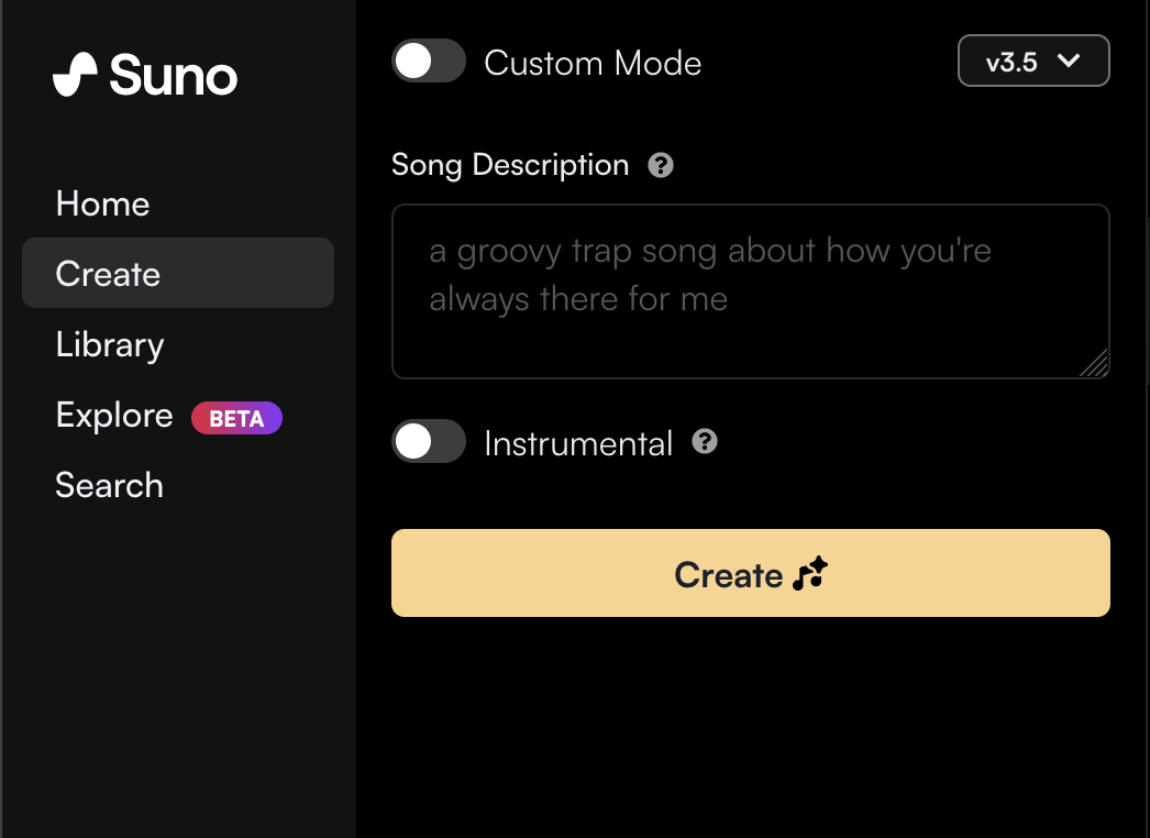 Suno's Simple Create